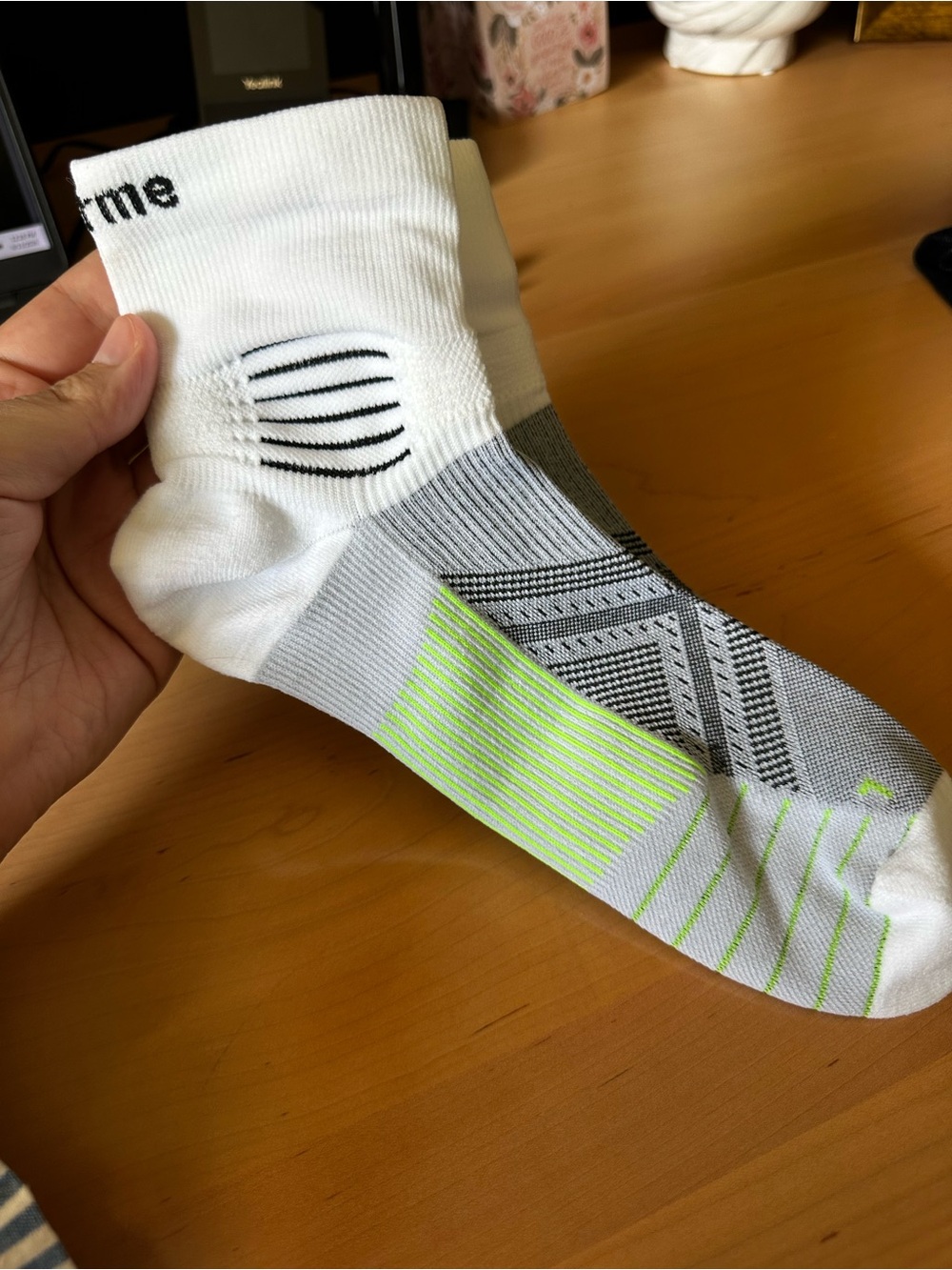 Women’s Performance Crew Guard Socks - White with Neon Green Accents